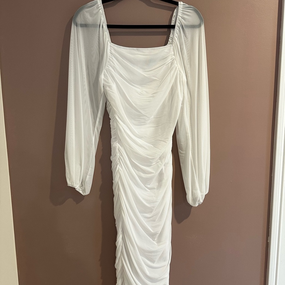Elegant White Ruched Dress